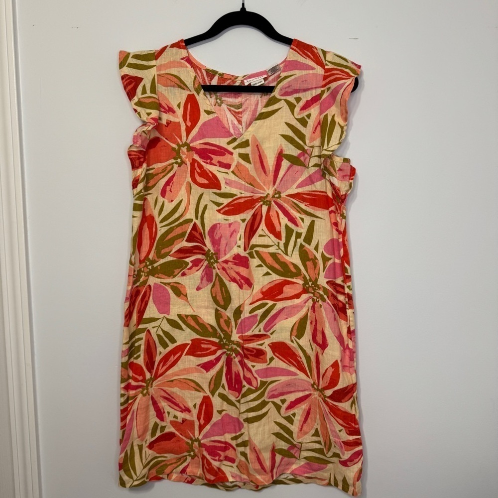Nicole Miller 100% Linen Flutter Sleeve Floral Dress Size S - Picture 2 of 7